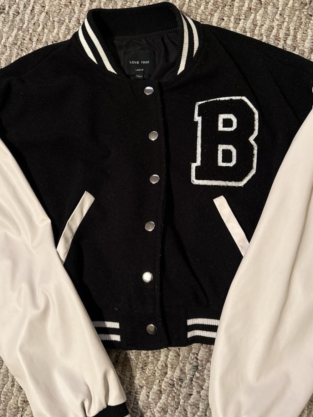 Love Tree Black and White Letterman Bomber Jacket
